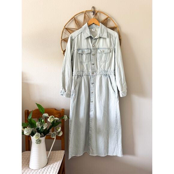 H&M &denim Light Wash Long Sleeve Denim Maxi/Midi Button Shirt Dress MEDIUM - Picture 2 of 9